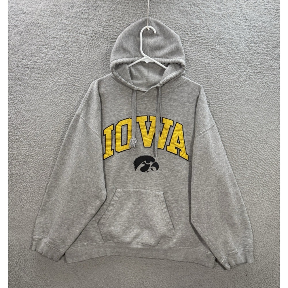 Vintage Iowa Hawkeyes Sweatshirt Mens XL Gray Hoodie Embroidered NCAA Grunge Y2K